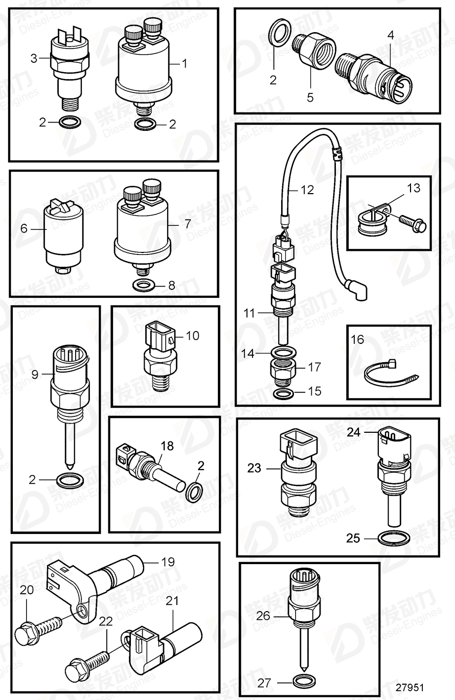 VOLVO Pressure switch, oil pressure 3586736 Drawing